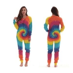 Followme Womens Tie Dye One Piece Pajamas Jumpsuit Sleepwear Footless Size XL